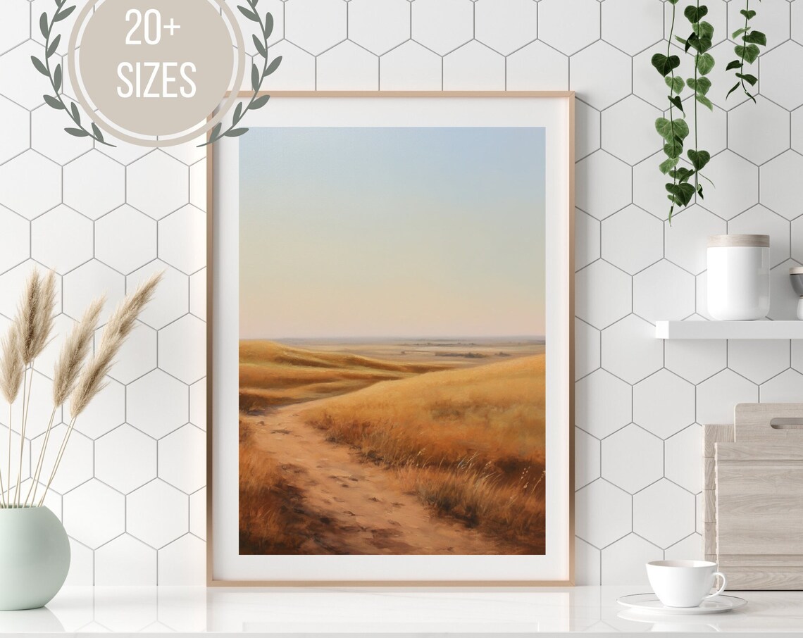 Golden Prairie Trail Winding Dirt Path Western Landscape Art Poster - Image 3