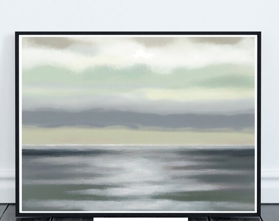 Minimal Abstract Ocean Horizon Sage Green Coastal Art Poster