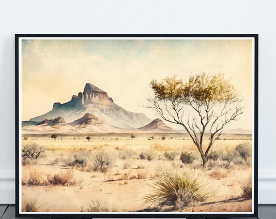 Golden Desert Mountain Landscape Painting Wall Art Home Decor Art Gallery Wall Decor Western Art For Home Instant