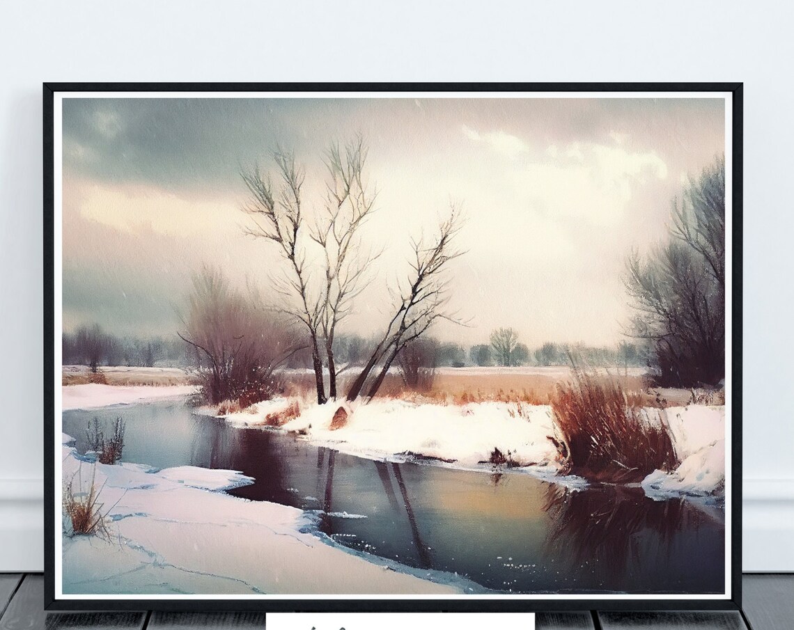 Winter Sunset Prairie Creek Snowy Landscape Golden Light Wall Poster - Image 4