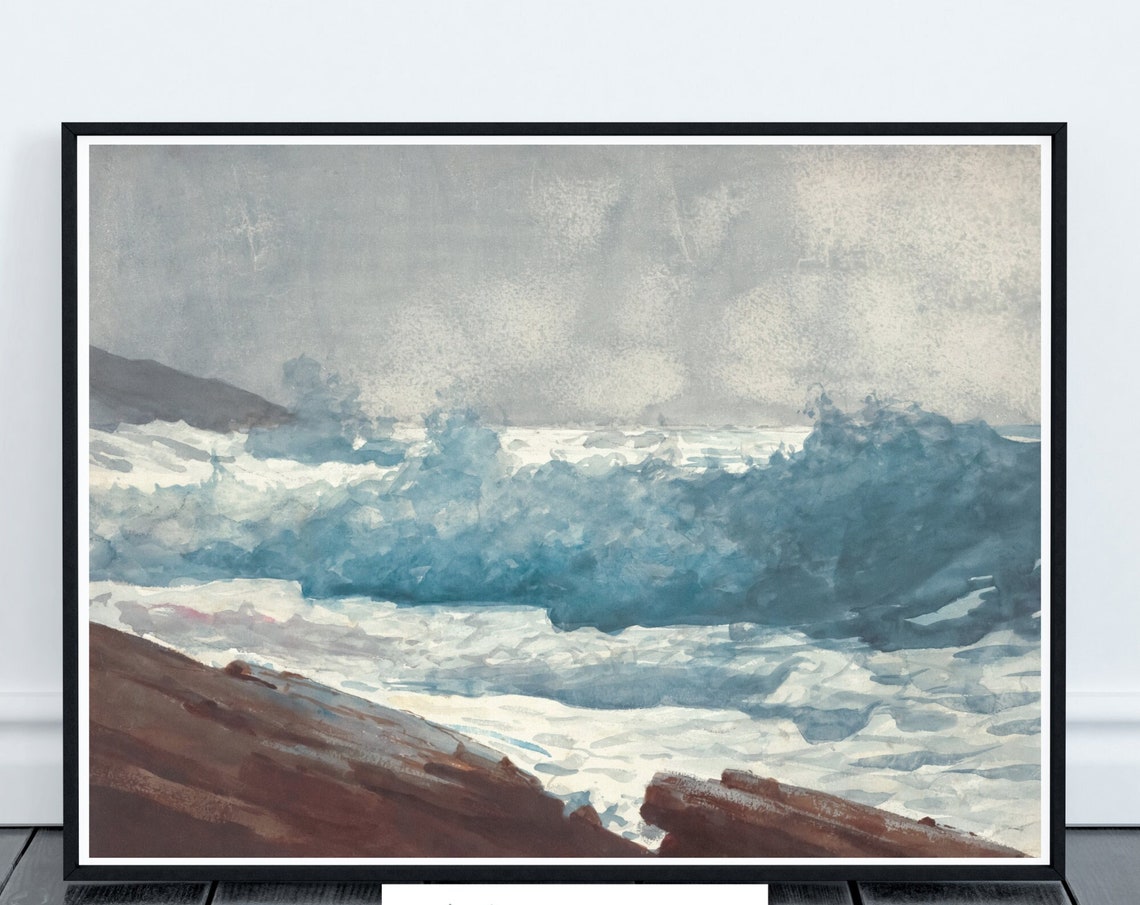 Ocean Breakers Vintage Seascape Painting Coastal Waves On Rocks Poster - Image 4