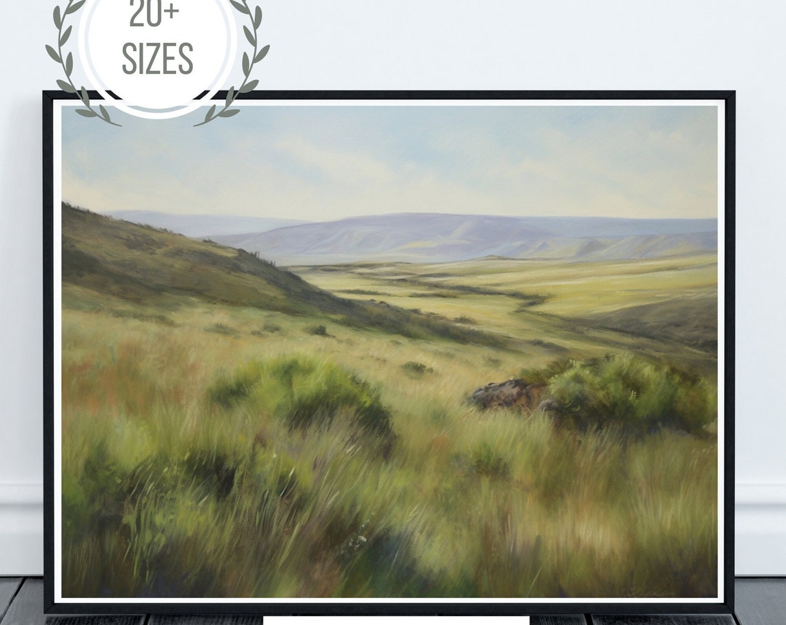 Grassy Western Impressionist Landscape Painting Rolling Hills Poster - Image 4