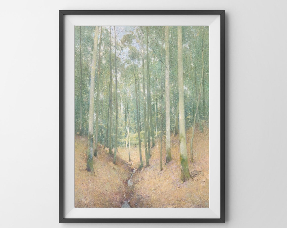 Peaceful Forest Interior Tall Trees With Stream Vintage Woods Poster - Image 4