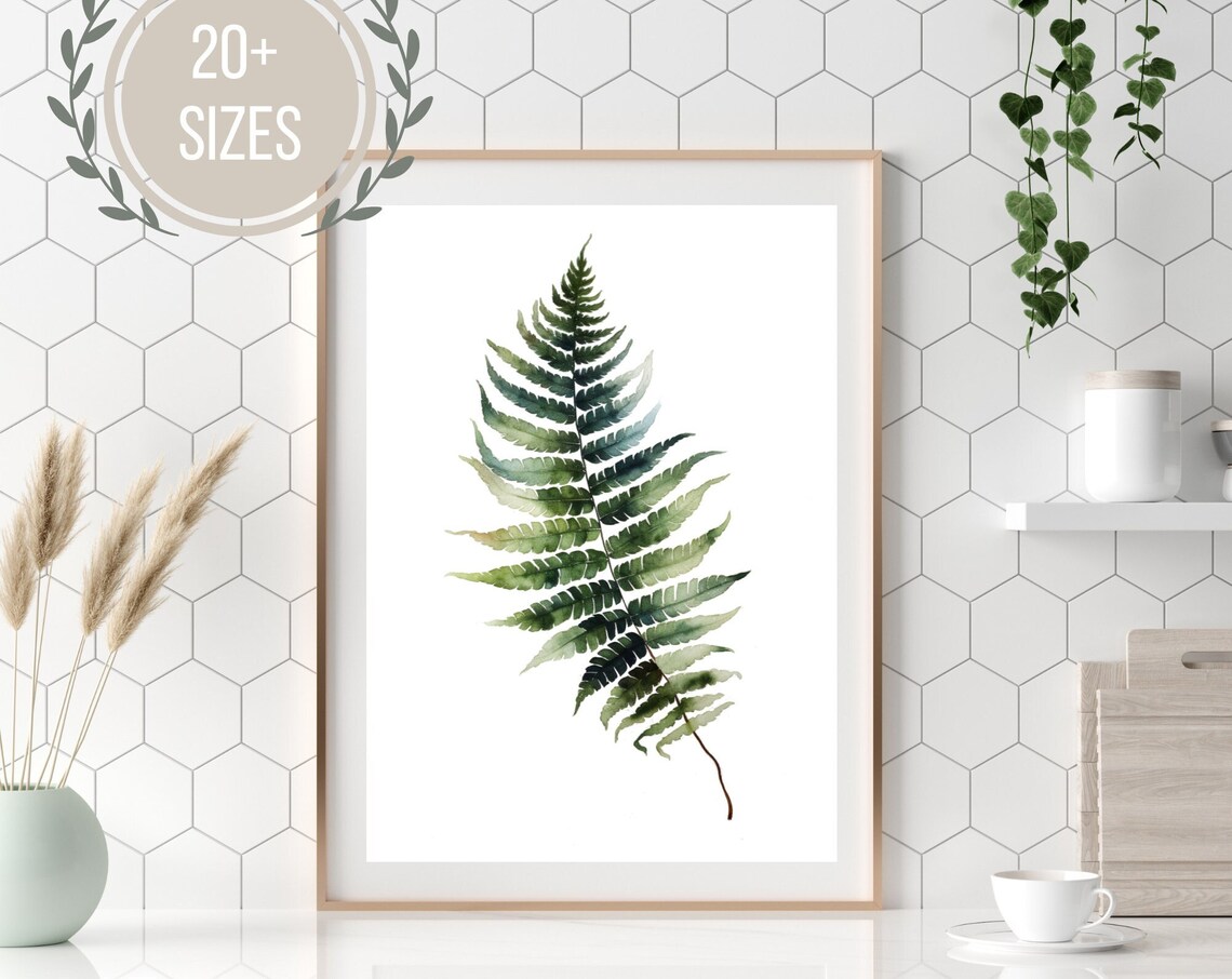 Single Fern Frond Watercolor Deep Green Minimalist Botanical Poster - Image 3