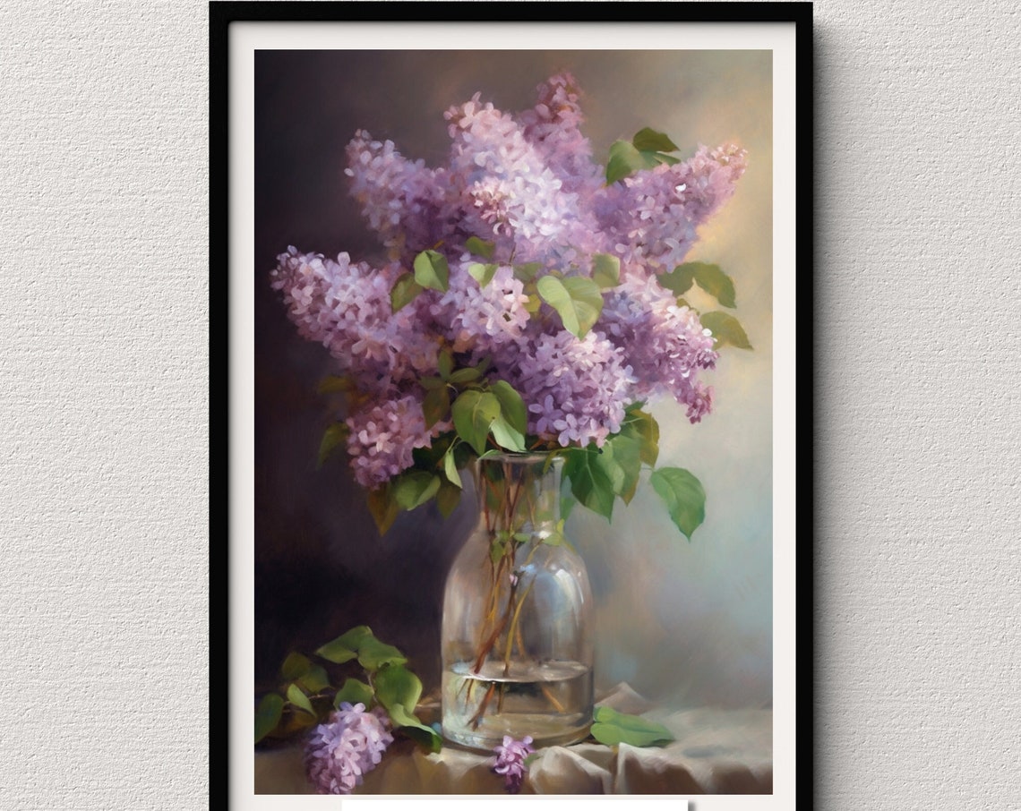 Lilacs In Vase Oil Painting Floral Wall Art For Home Nature Art Purple Lilac Flower French Parisian Decor - Image 4