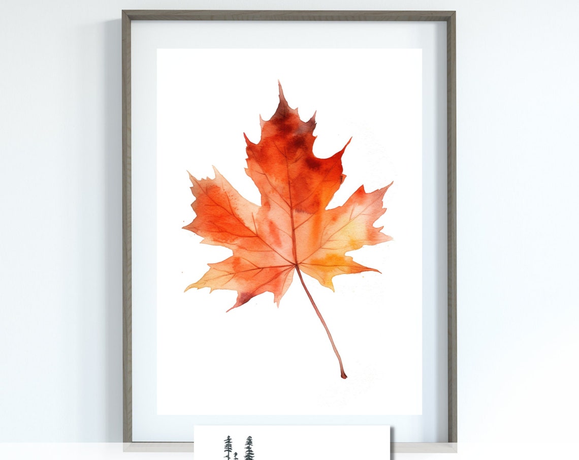 Red Maple Leaf Autumn Watercolor Minimalist Fall Botanical Poster