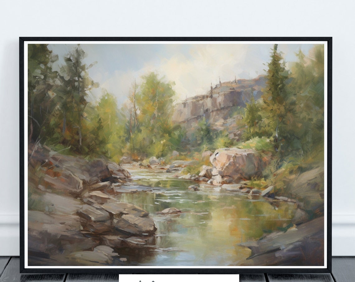 Mountain Creek Impressionist Rocky Stream Pine Forest Summer Poster
