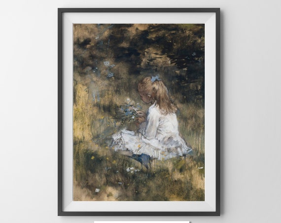 Girl With Flowers Vintage French Impressionist Painting Parisian Home Decor 19th Century Art Degas Style Artwork