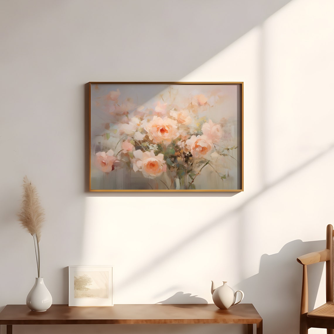Soft Blush Pink Peonies Bouquet Impressionist Floral Oil Poster - Image 3