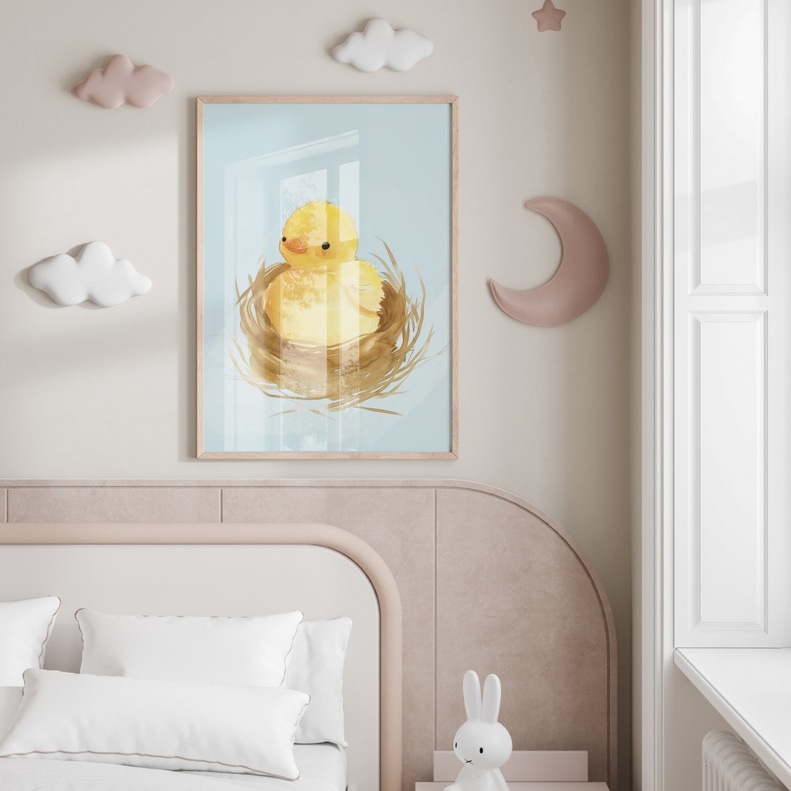 Yellow Duckling Nest Watercolor Baby Nursery Blue Decor Wall Art - Image 2