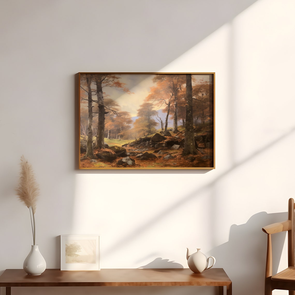 Golden Autumn Forest Orange Trees Rocky Rustic Woodland Poster - Image 2