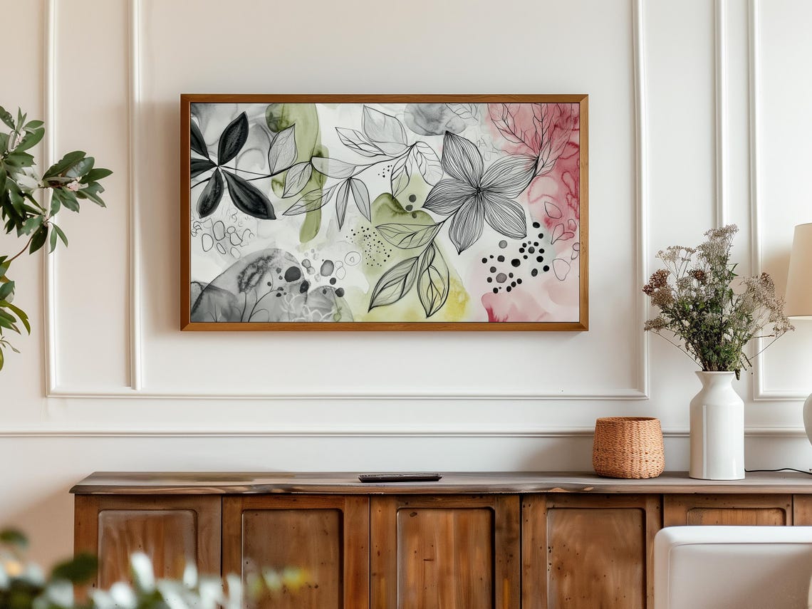Abstract Wildflower Line Art Watercolor Floral Frame TV Art Print - Image 3