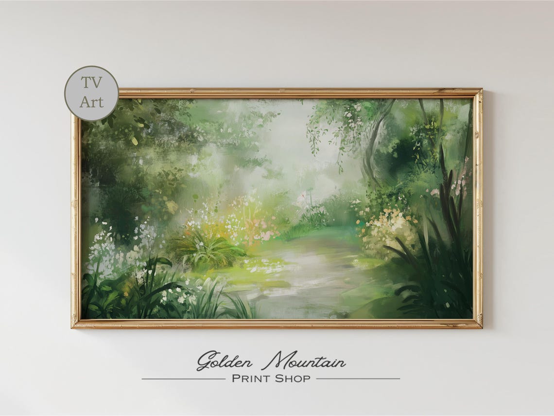 Misty Green Forest Path Spring Woodland Watercolor Landscape Print - Image 2