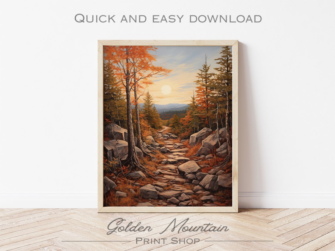 Autumn Forest Sunrise Mountain Trail Fall Foliage Vintage Wall Art - Image 2