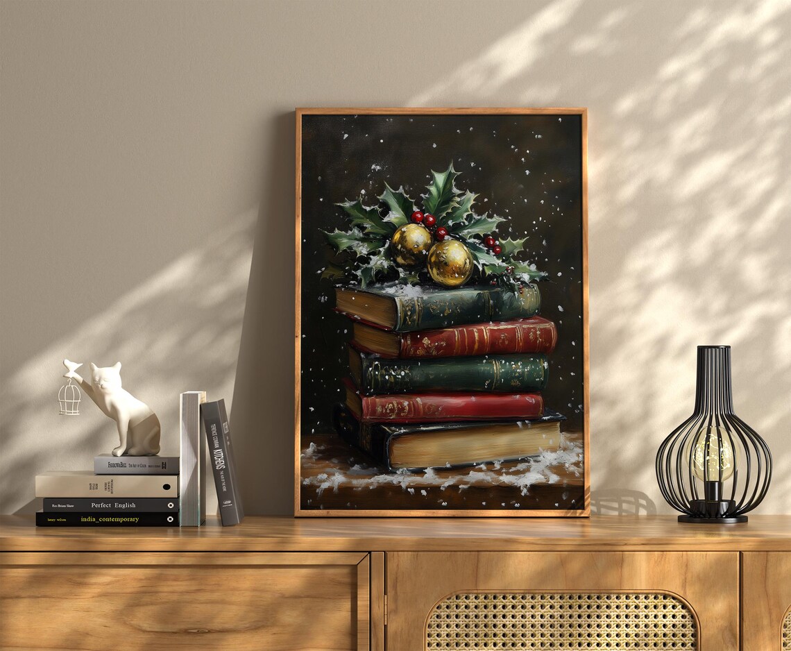 Snowy Christmas Book Art Wall Art Winter Vintage Christmas Print Winter Print Oil Painting Dark Academia Decor Holiday - Image 3