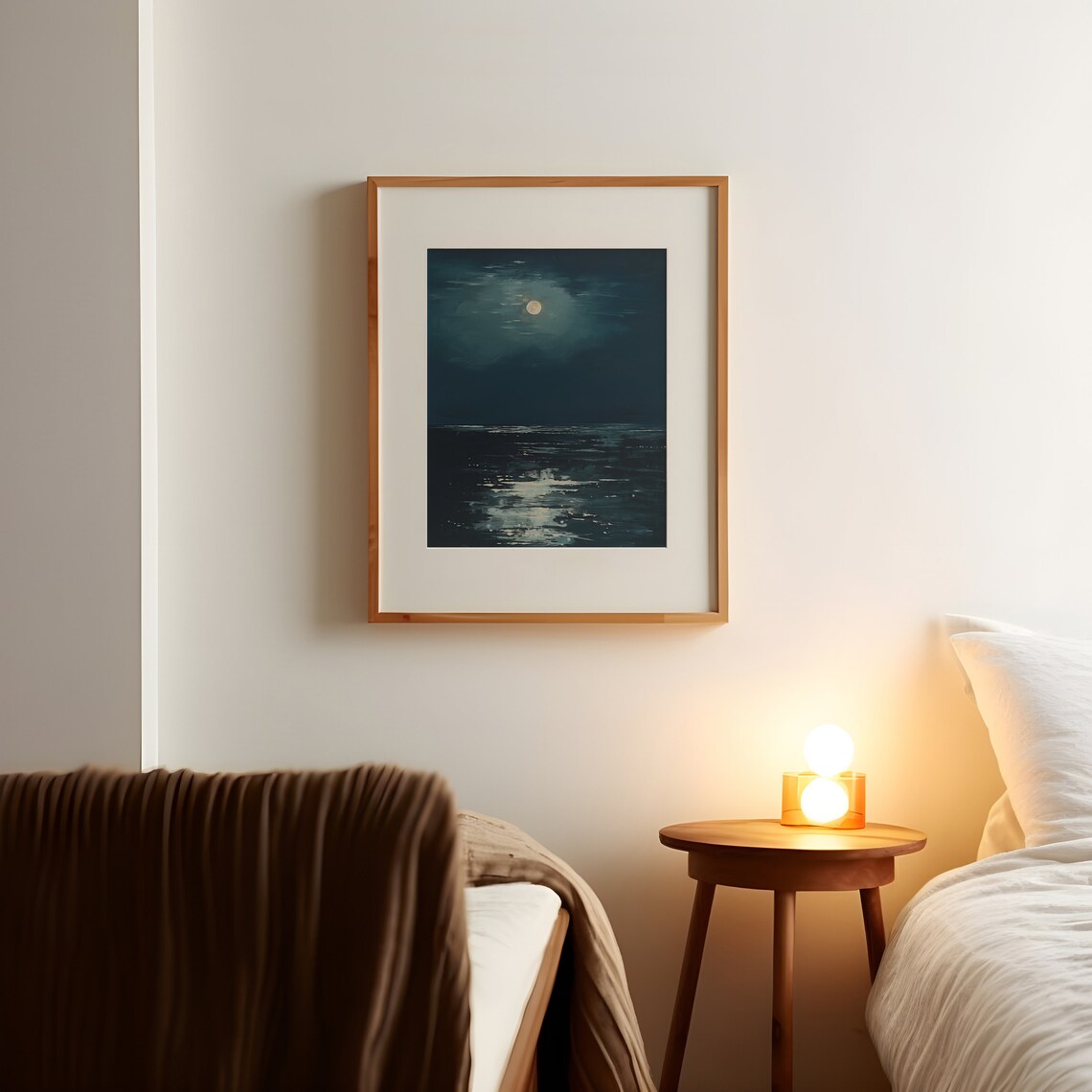 Moody Ocean Landscape Art Print, Vintage Moonlight Night - Image 2