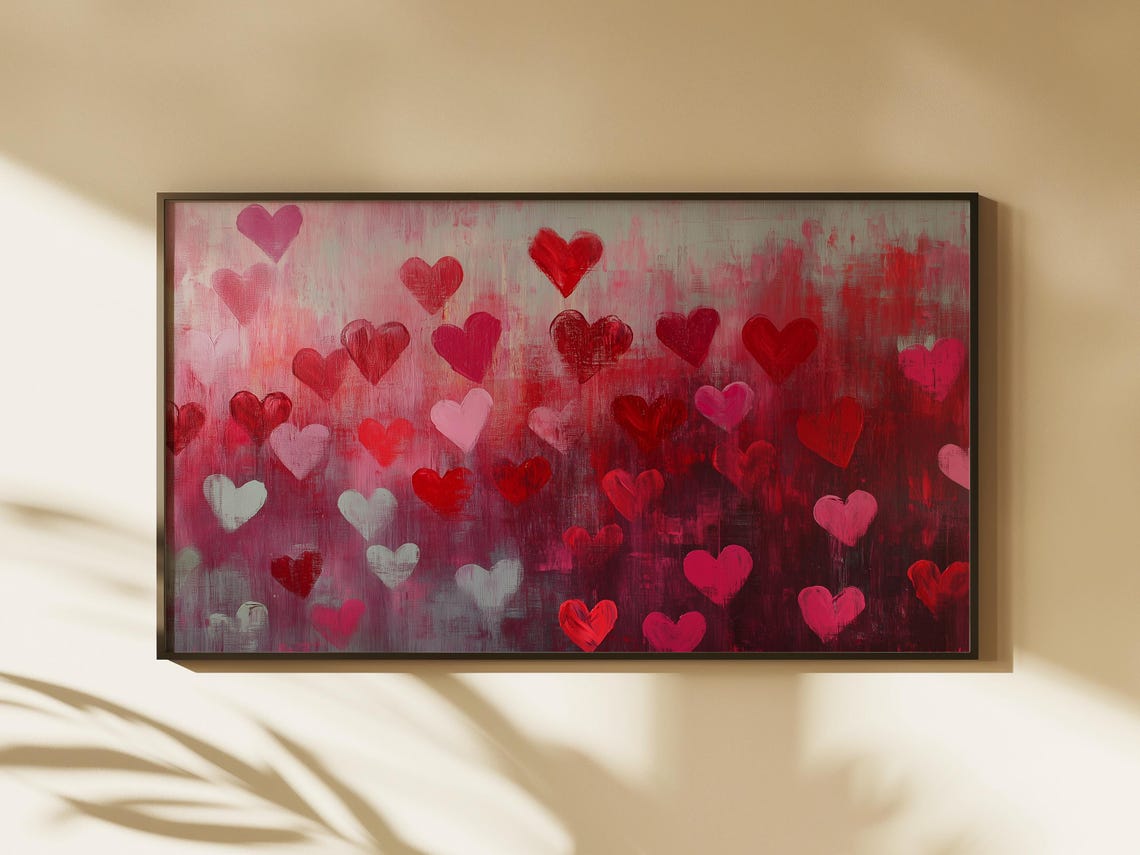Red Pink Hearts Falling Romantic Abstract Texture Love Poster - Image 2