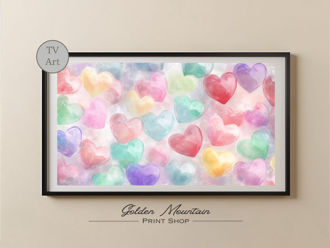 Pastel Watercolor Candy Heart Pattern Valentines Frame TV Art Print