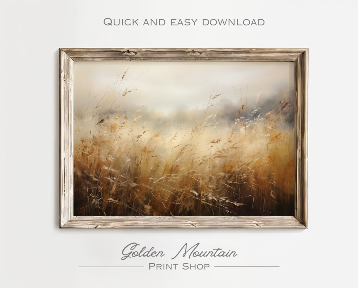 Windswept Golden Grass Field in Minimalist Autumn Wall Poster - Image 3