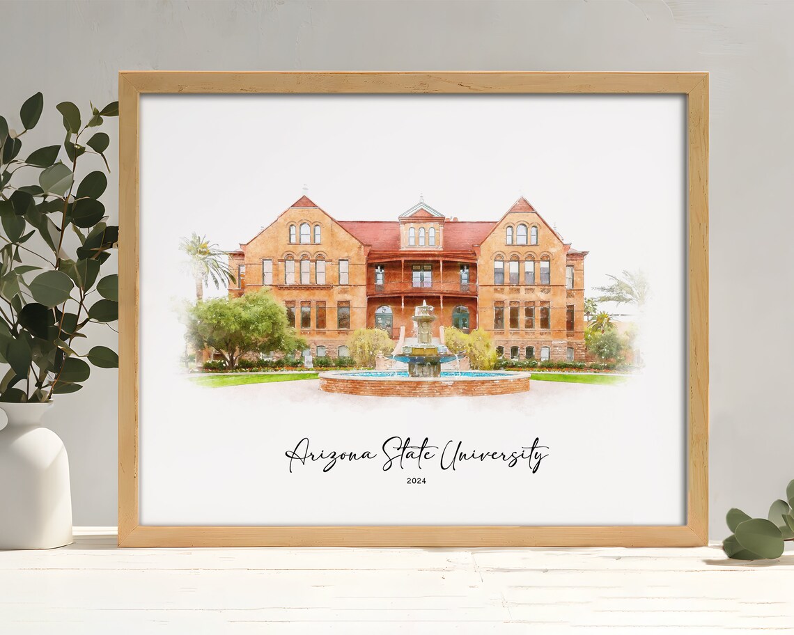 Graduation Gift Custom Watercolor School Portrait, Art Print