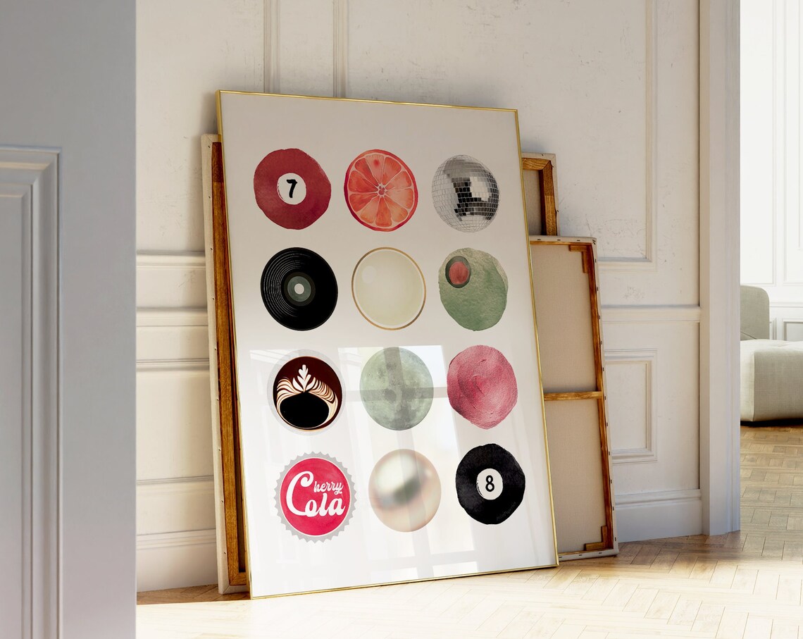 Trendy Colorful Circles Collage Retro Art Print - Image 3