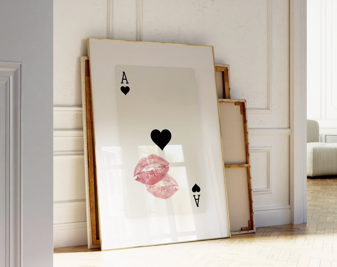 Ace Of Hearts Retro Kiss Lips Art Print - Image 3