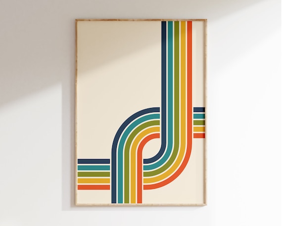 Retro Rainbow 70s Poster, Bauhaus Style Art Print