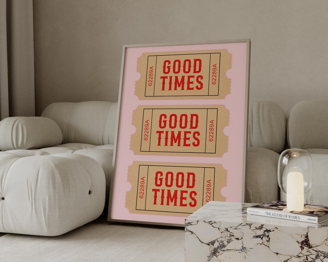 Good Times Retro Ticket Poster Pink Red Vintage Stub Trio Wall Design - Image 4