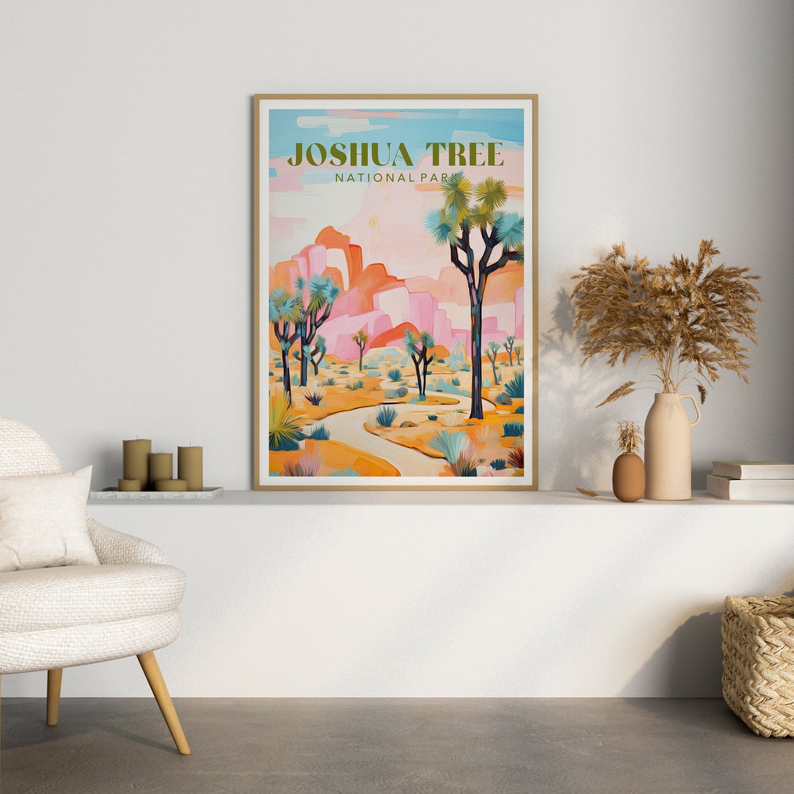 Joshua Tree Art Print Poster Travel Poster Pastel Joshua Tree Travel Print Pastel Landscape Painting Colourful Travel Poster Gallery - Image 2