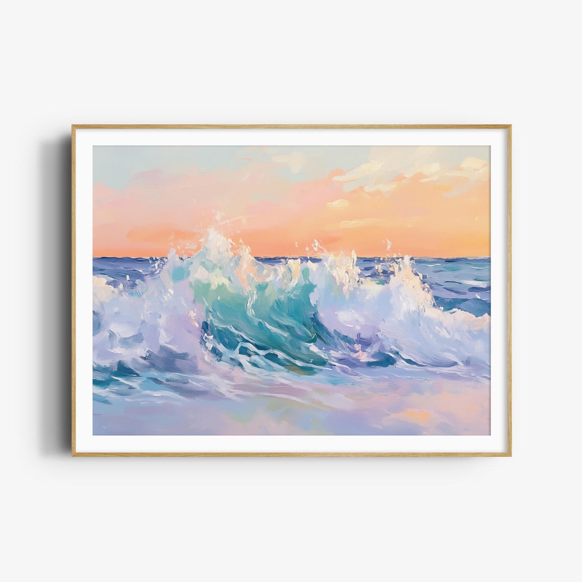 Pastel Ocean Wave Crashing Sunset Painting Coastal Beach Art Poster - Image 3