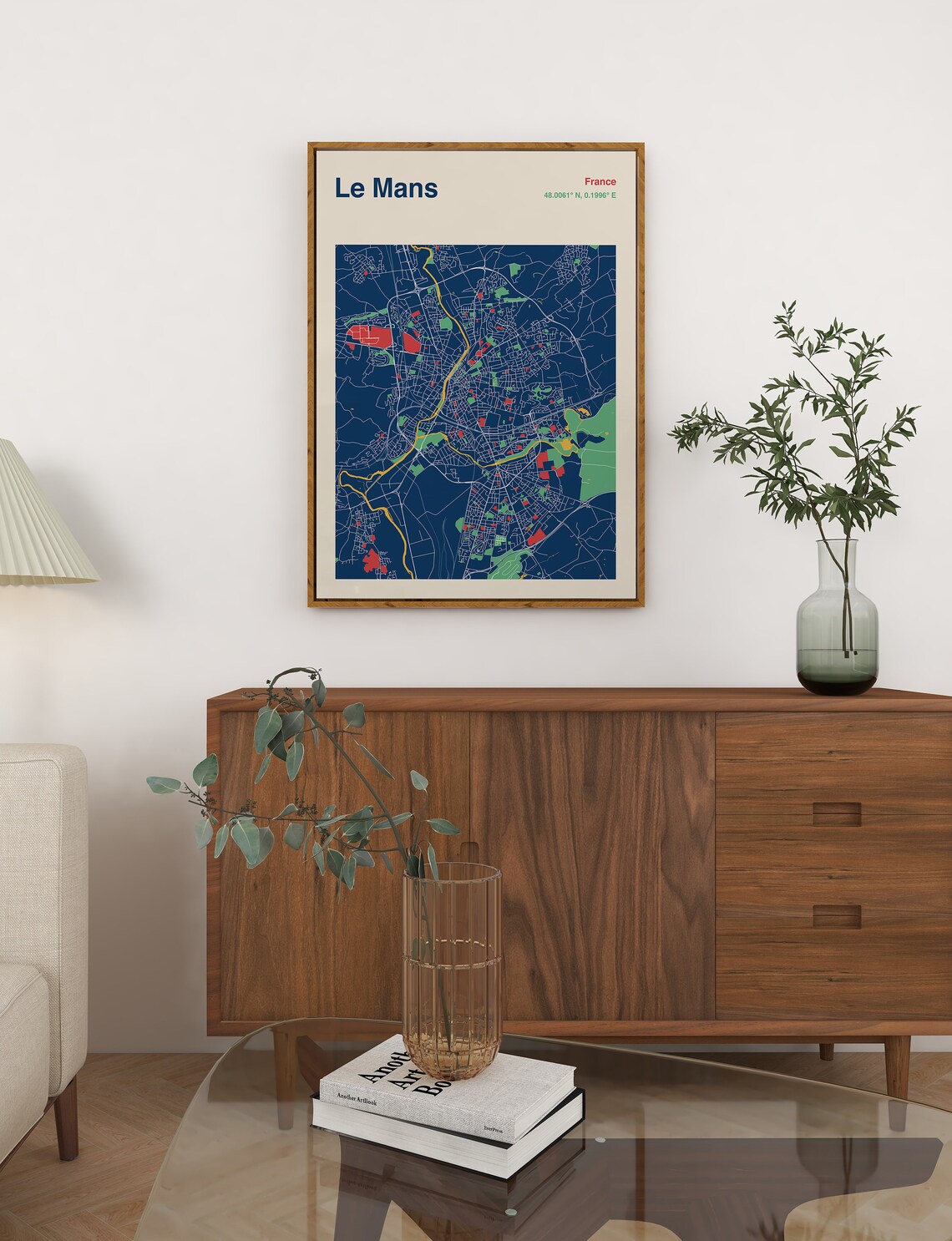 Le Mans France Colourful City Map Poster in Navy Red Green and Gold - Image 3