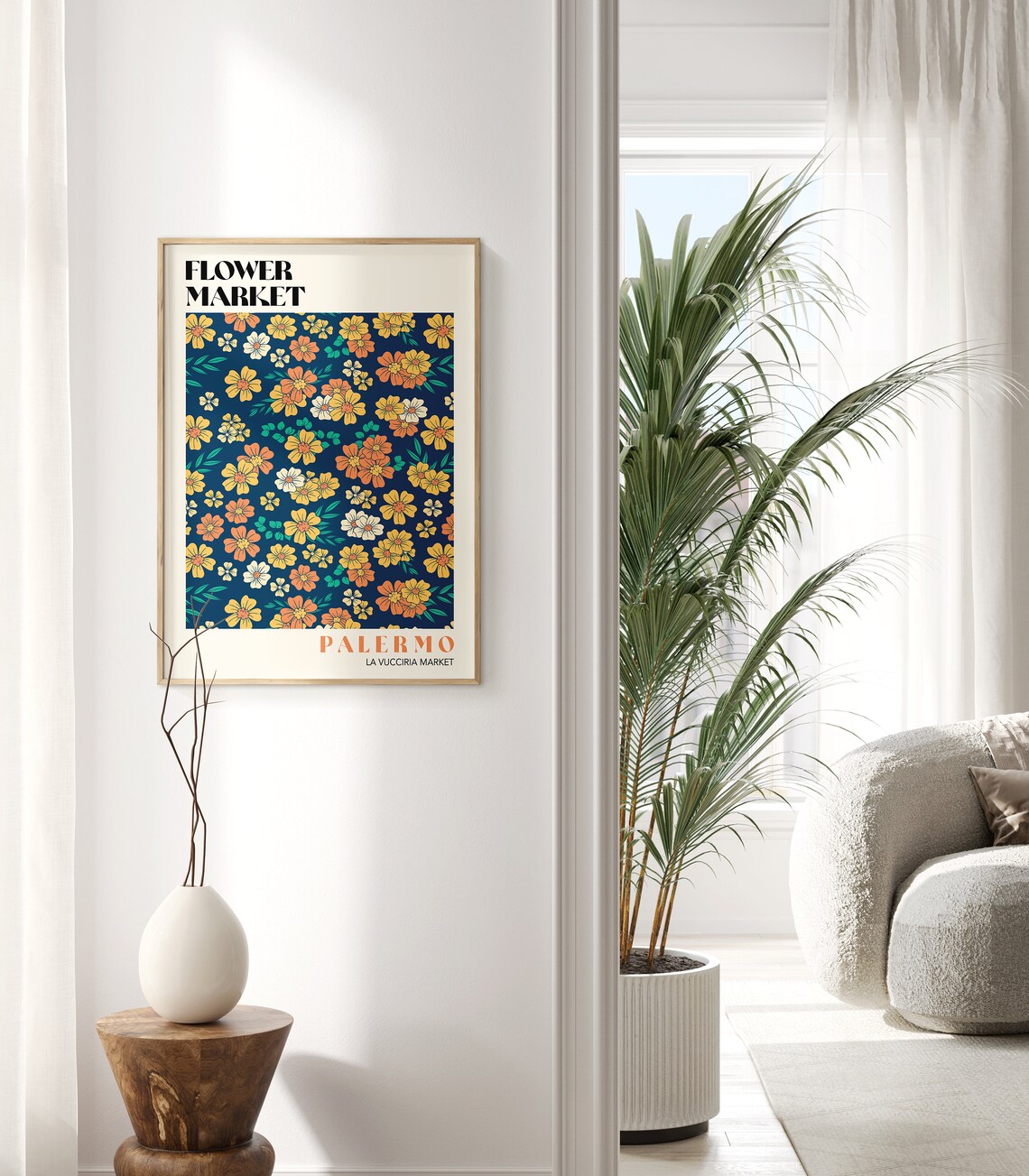 Palermo Flower Market Retro Botanical Poster Navy Gold La Vucciria - Image 3