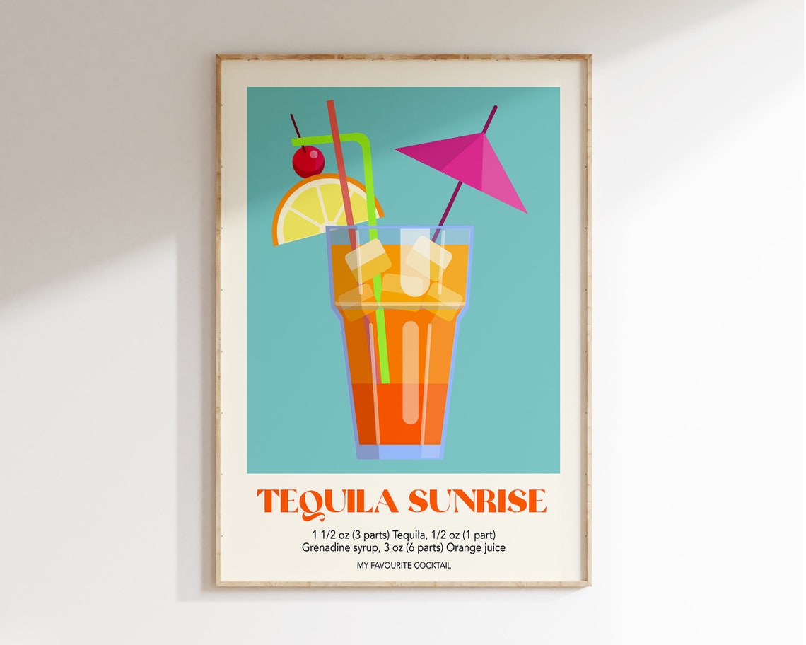 Tequila Sunrise Cocktail Recipe Retro Kitchen Bar Style Poster - Image 4