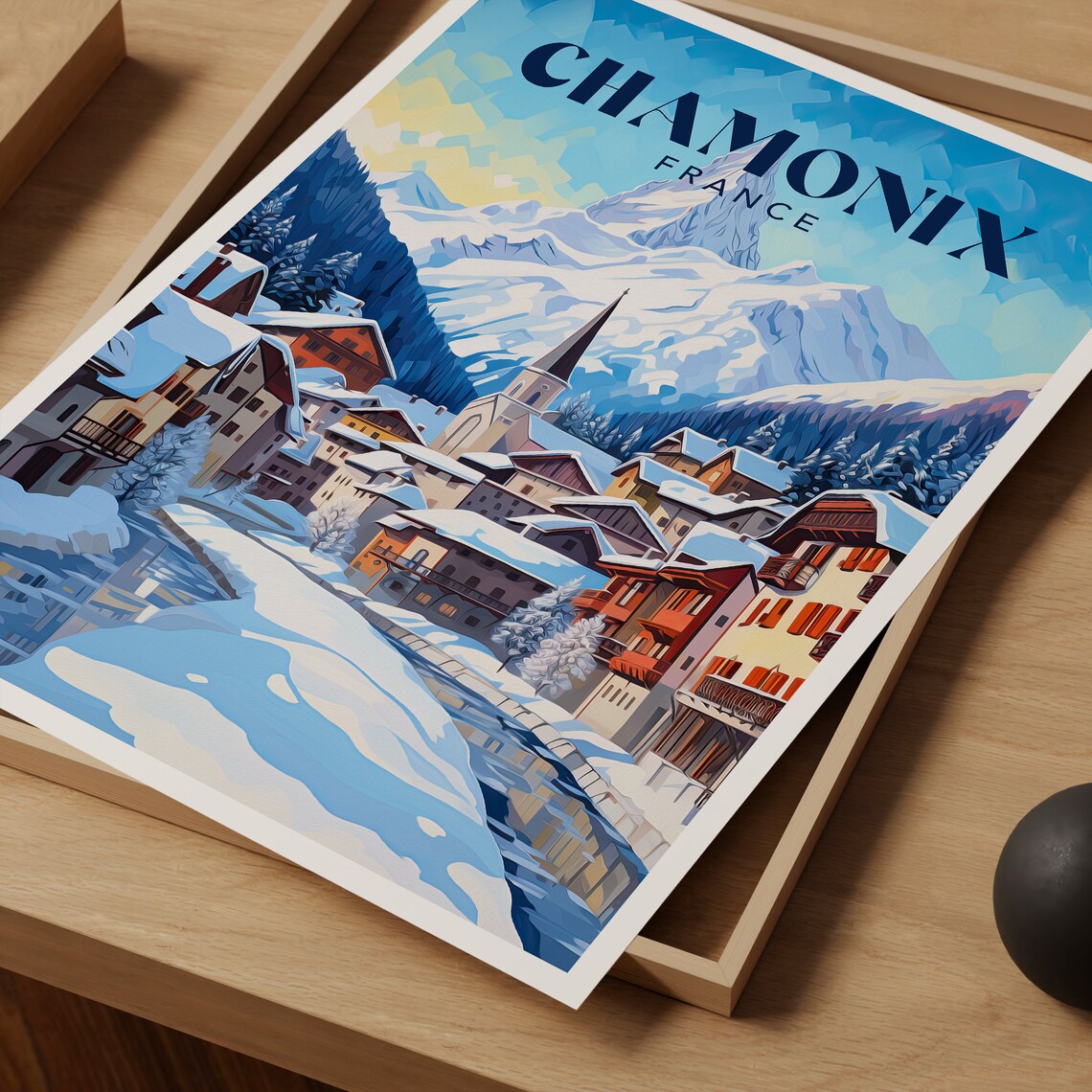 Chamonix France Alpine Snow Village Ski Resort Mountain Poster - Image 2
