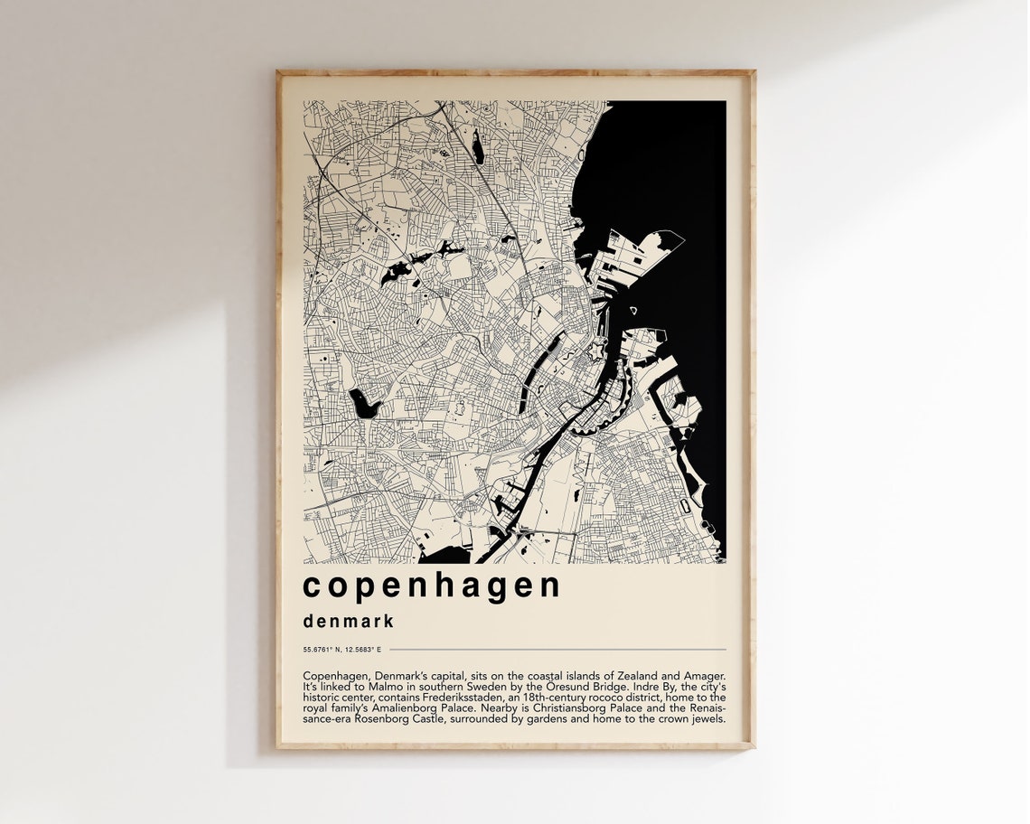 Copenhagen Denmark Black and Cream Minimalist Map Travel Poster