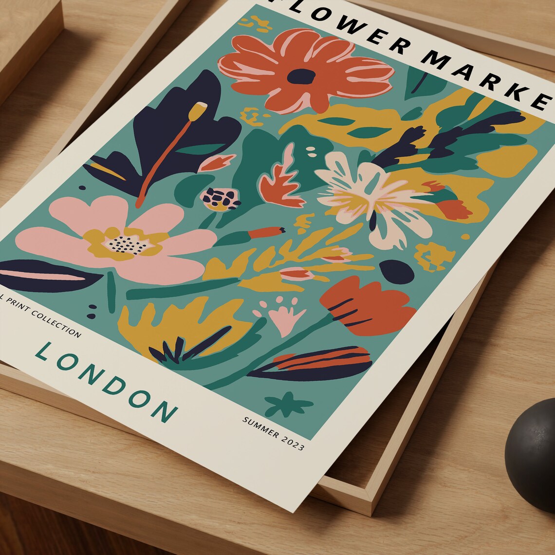 London Flower Market Summer 2023 Teal Abstract Floral Poster - Image 2