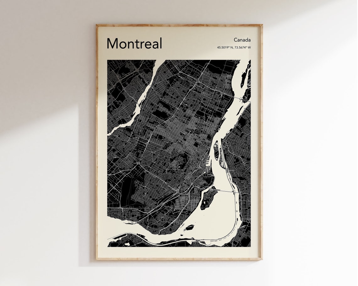Montreal Canada Black Minimalist City Street Map Decor Poster