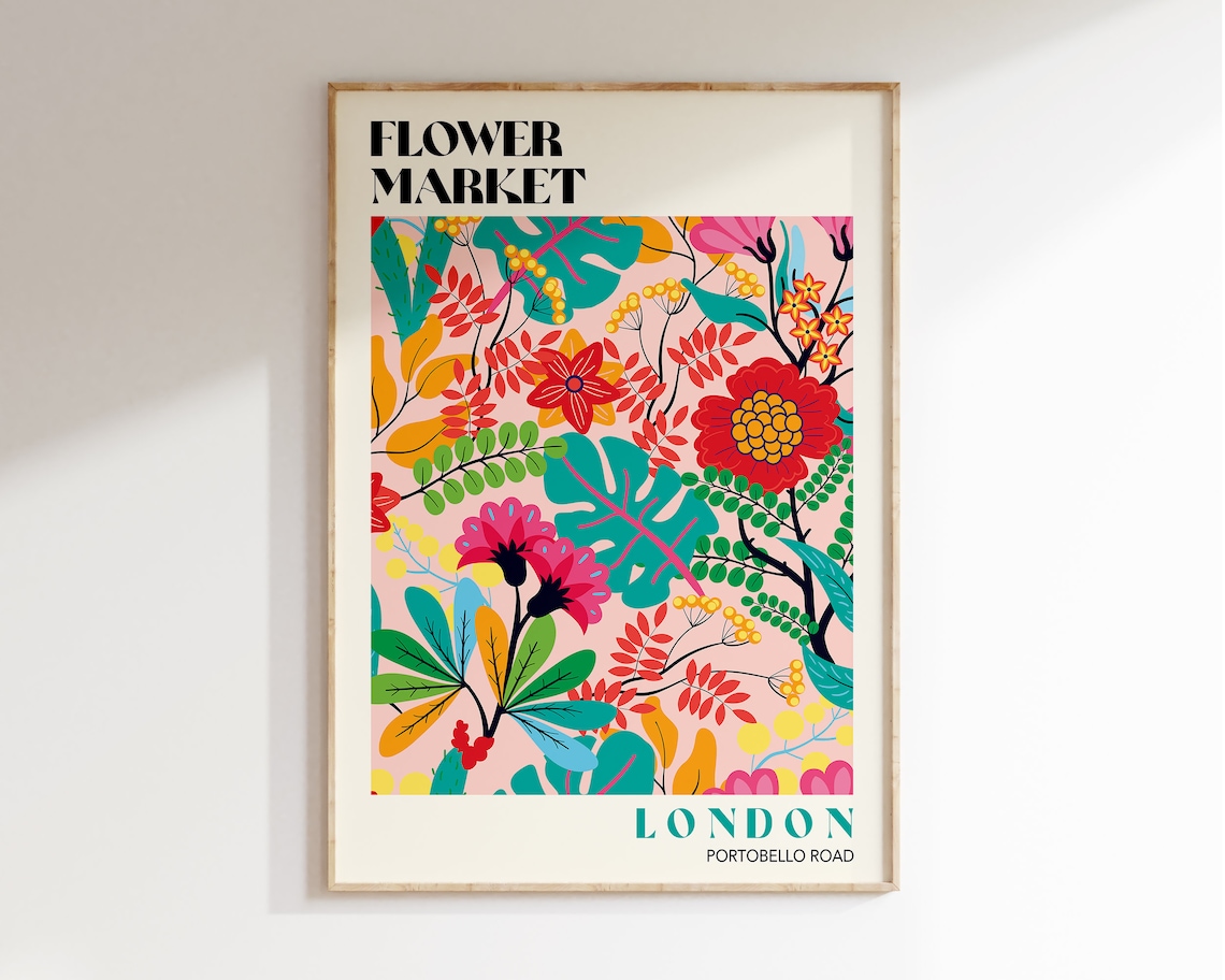 Portobello Road Flower Market, Retro 70s Art Print