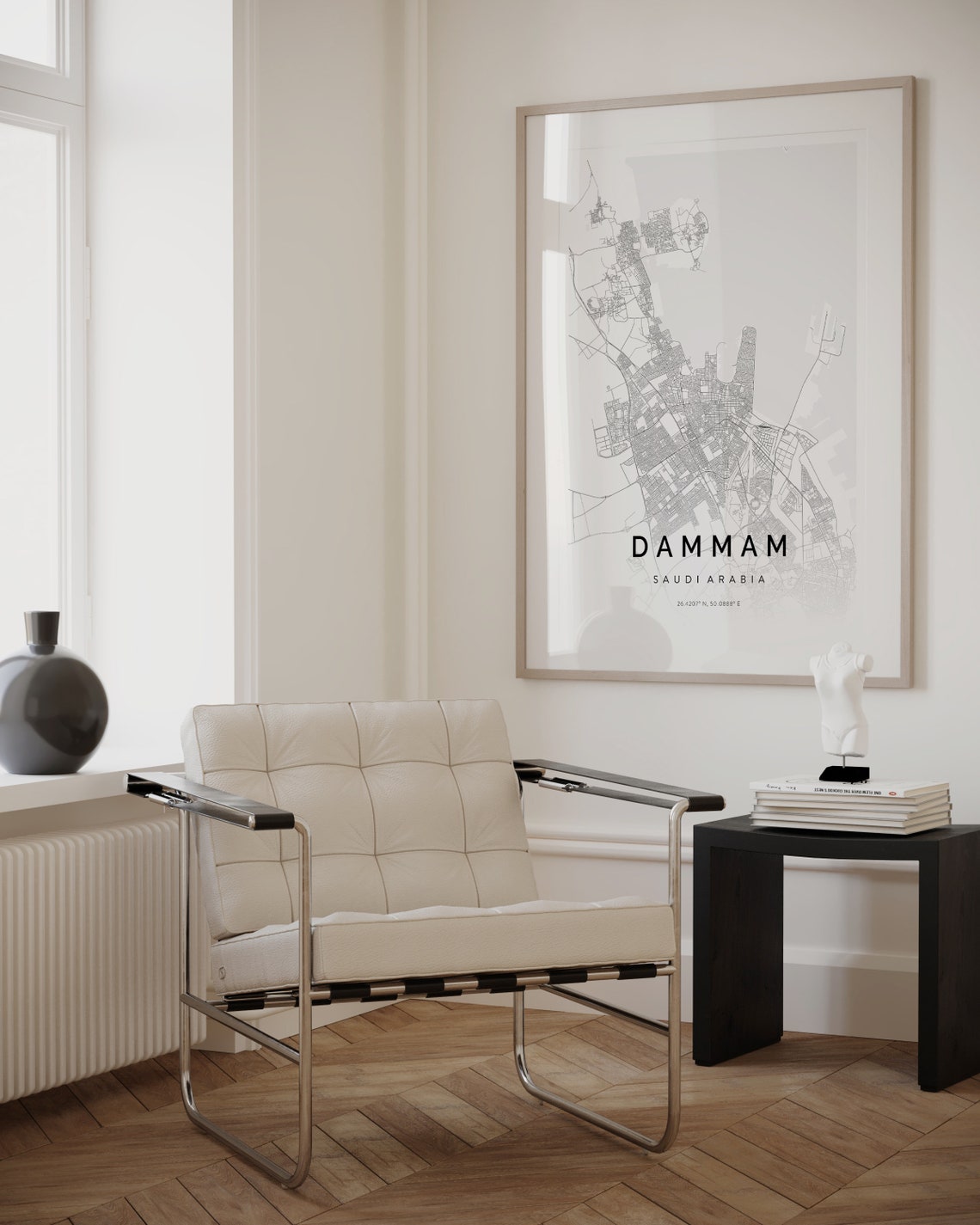 Dammam Saudi Arabia Minimalist White Grey City Street Map Poster - Image 2