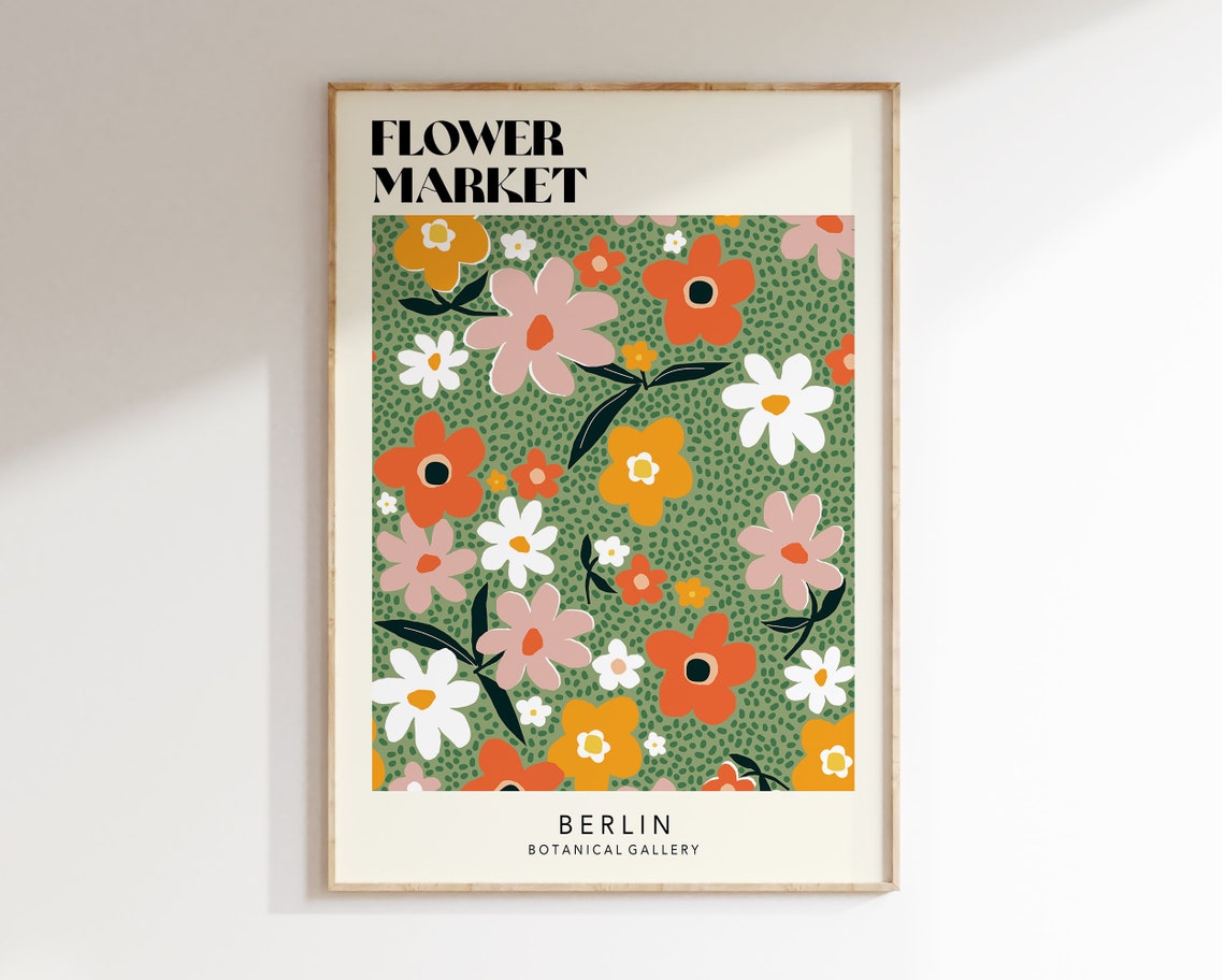 Flower Market Art Print Colourful Flower Market Poster Berlin Flower Market Wall Art Retro 70s Flower Market Retro Flowers F061