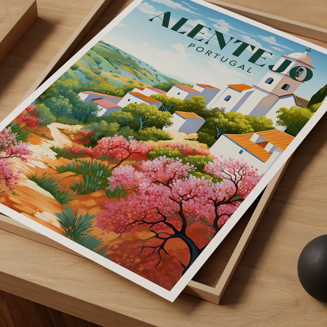 Alentejo Portugal Vintage Travel Landscape Hillside Village Poster - Image 2