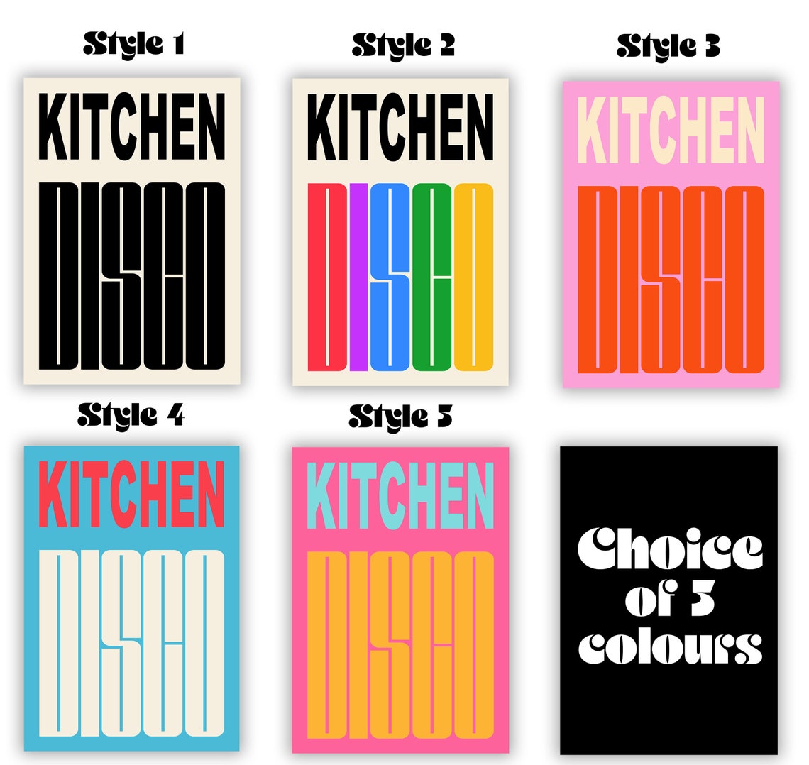 Kitchen Disco Pink Bold Retro Typography Fun Kitchen Wall Poster - Image 3