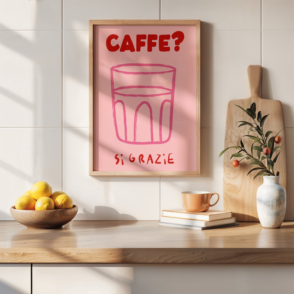 Caffe Si Grazie Yellow and Blue Italian Coffee Playful Humor Poster - Image 3