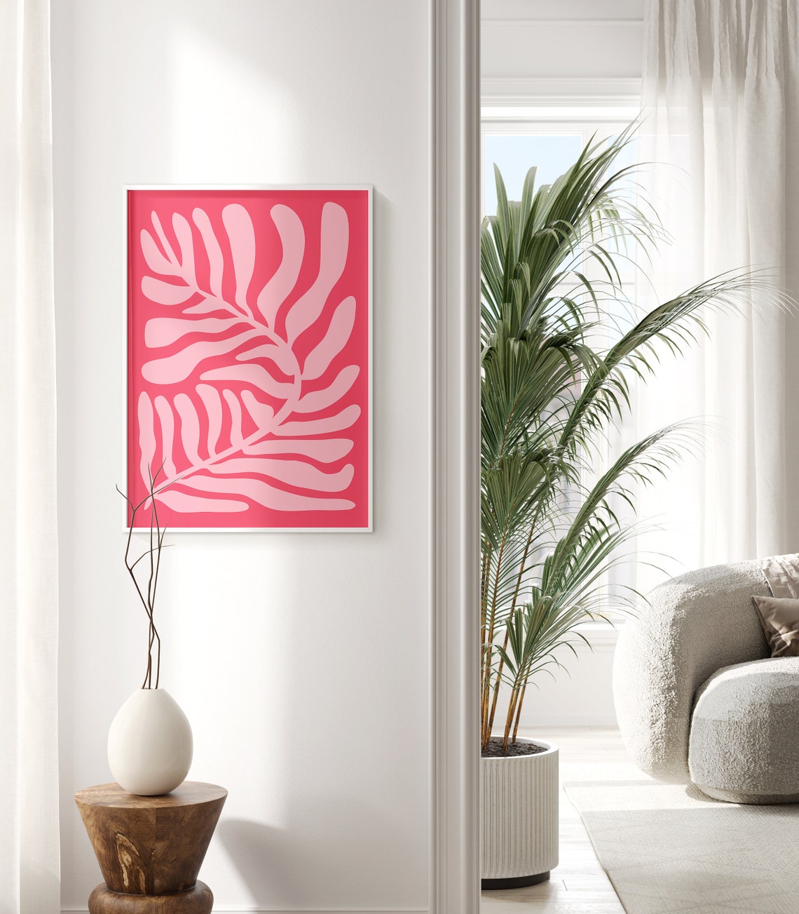 Bold Red Pink Matisse Style Botanical Leaf Abstract Art Poster - Image 2