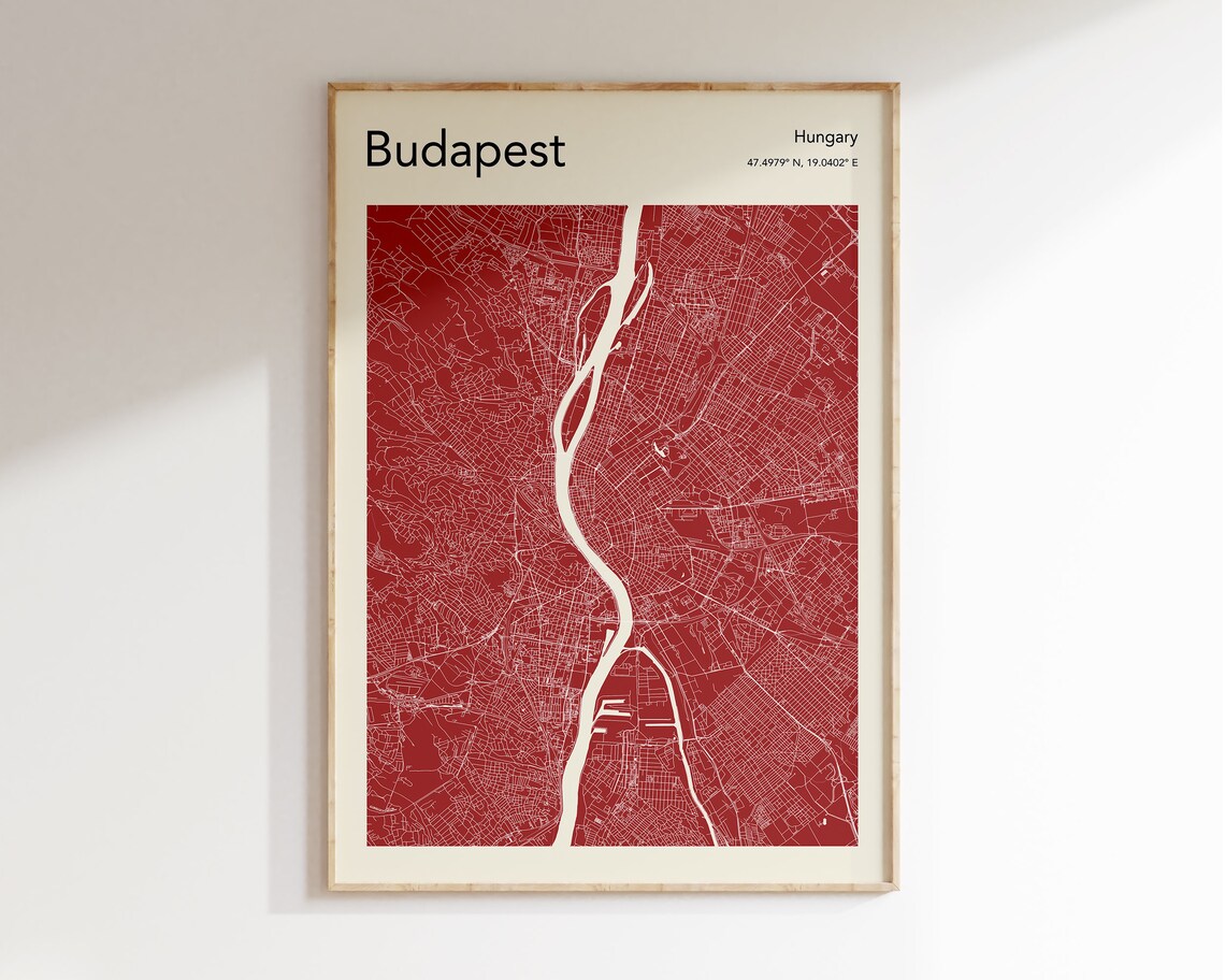 Budapest Map Poster, City Map Travel Poster