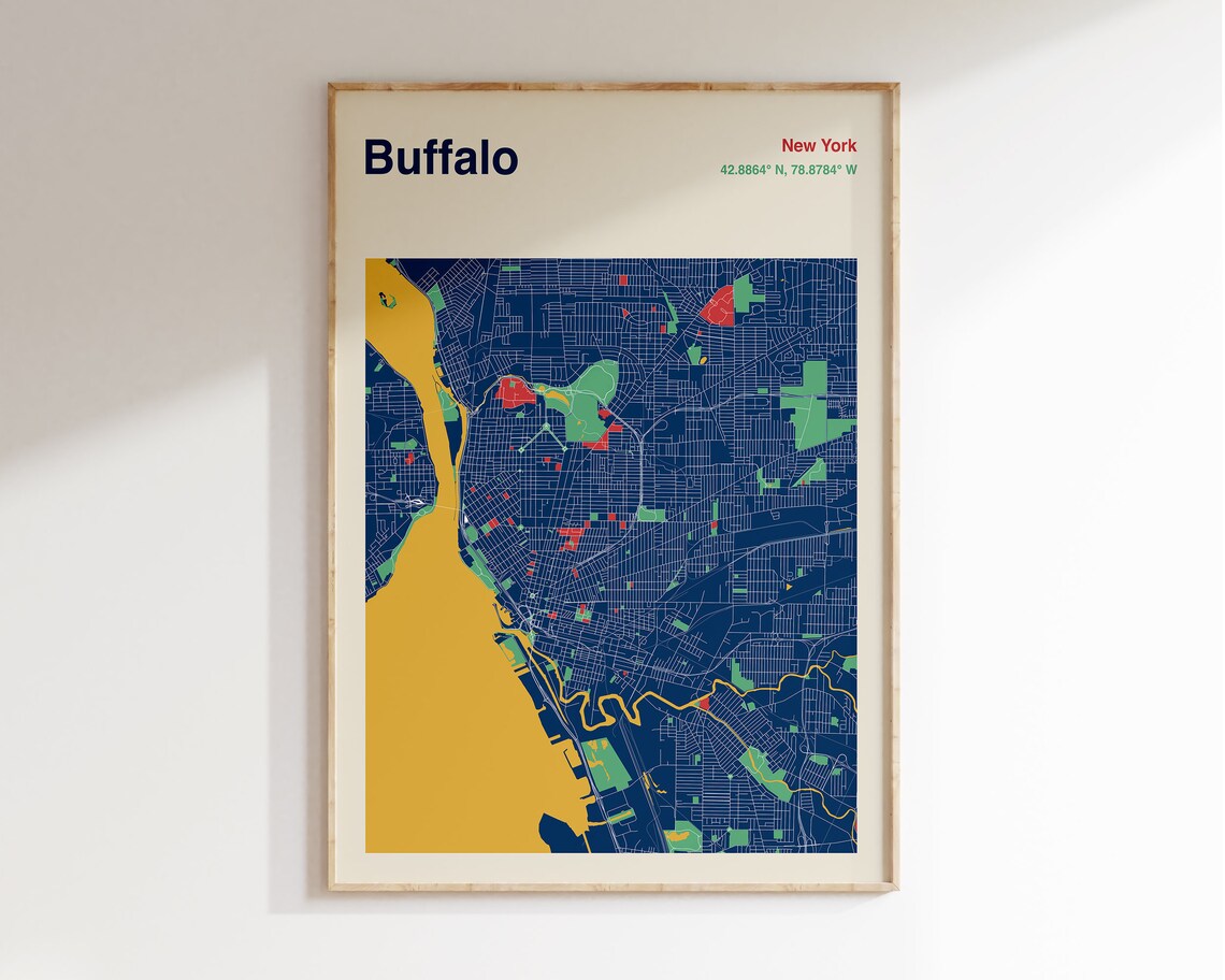 Buffalo New York Navy Blue Minimalist City Street Map Decor Poster