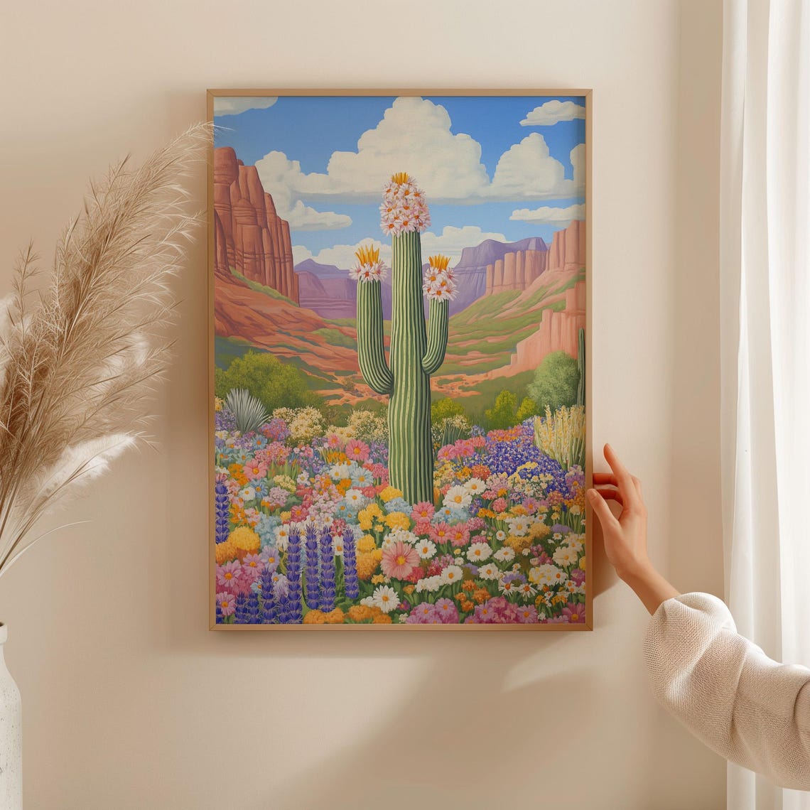 Flowering Saguaro Cactus Wildflower Meadow Red Rock Canyon Poster - Image 3
