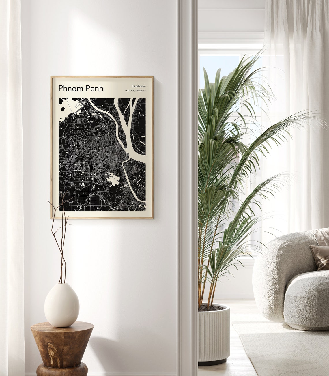 Phnom Penh Cambodia Monochrome Teal River City Street Map Art Poster - Image 3