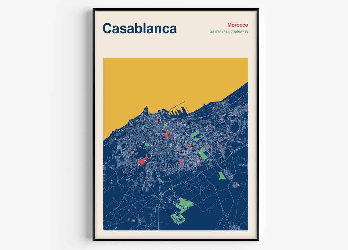Casablanca Morocco Color Block City Map Modern Travel Art Poster