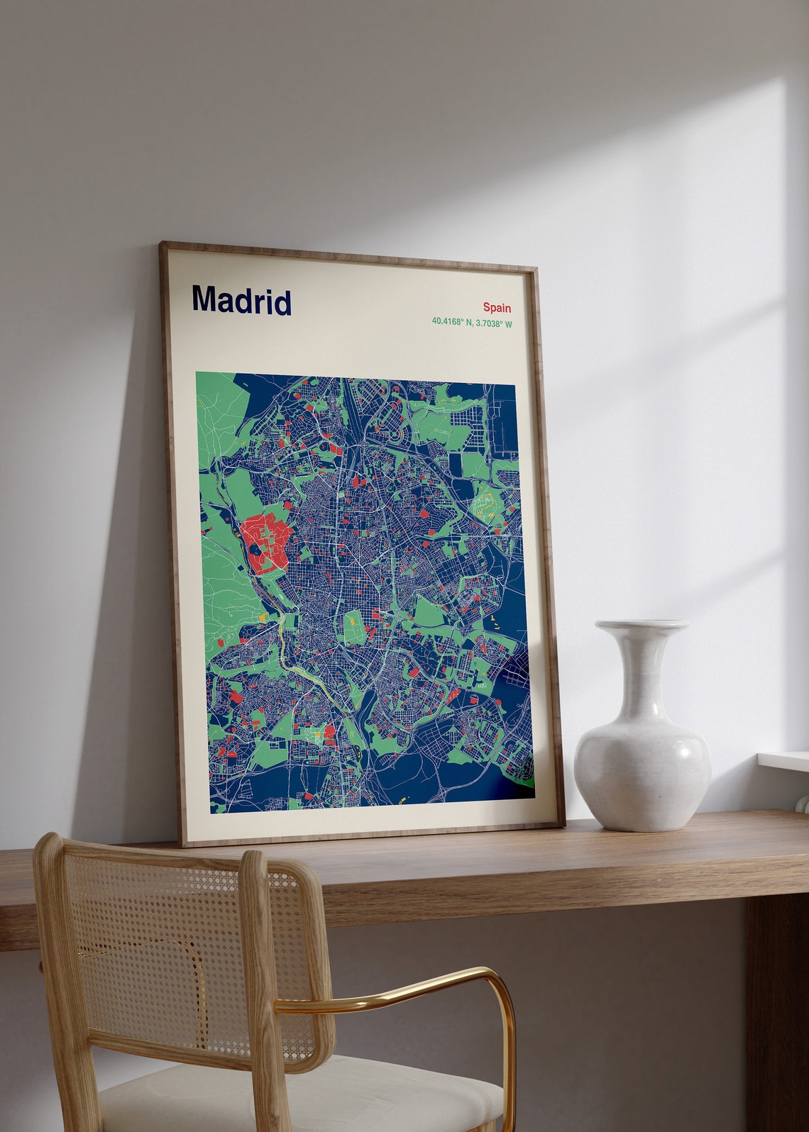 Madrid Spain Navy Blue Detailed City Street Map Coordinates Poster - Image 2